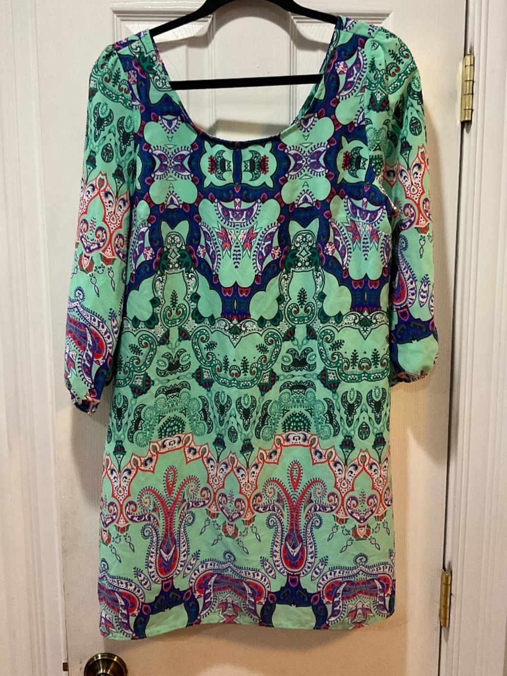 Pink Owl Apparel Mint Green Paisley Print Tunic Dress Made Size: Large